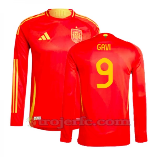 Gavi #9 Spanien Fodboldtrøjer EM 2024 Hjemmebanetrøje Mænd Lange Ærmer
