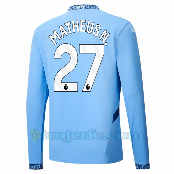Manchester City Matheus N. #27 Fodboldtrøjer 2024-25 Hjemmebanetrøje Mænd Lange Ærmer
